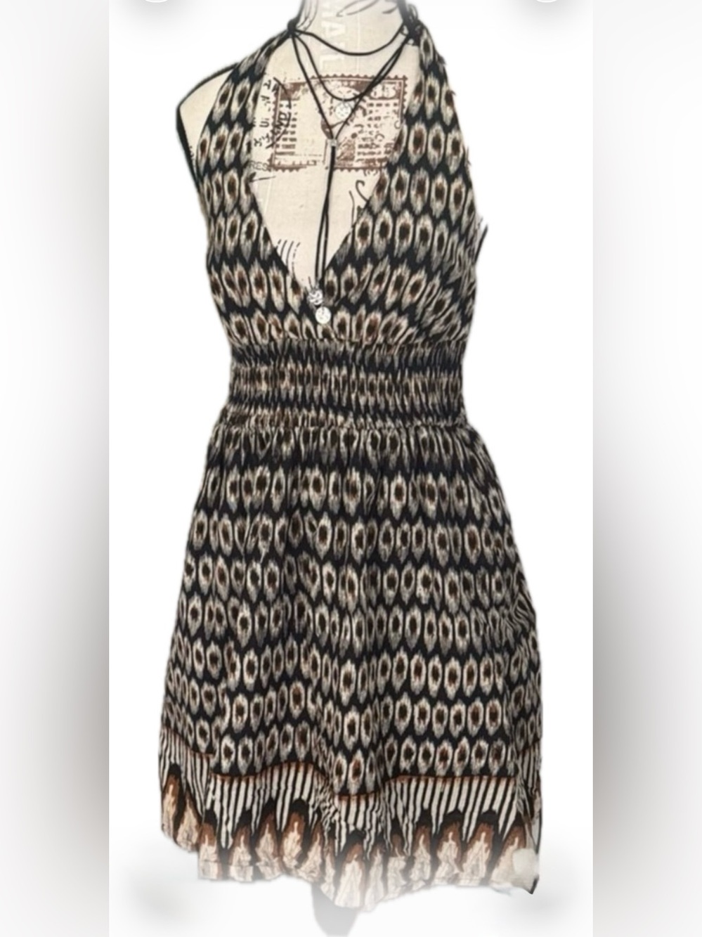 “NWOT” FIRE Ya Los Angeles Black and Cream Halter Mini Dress